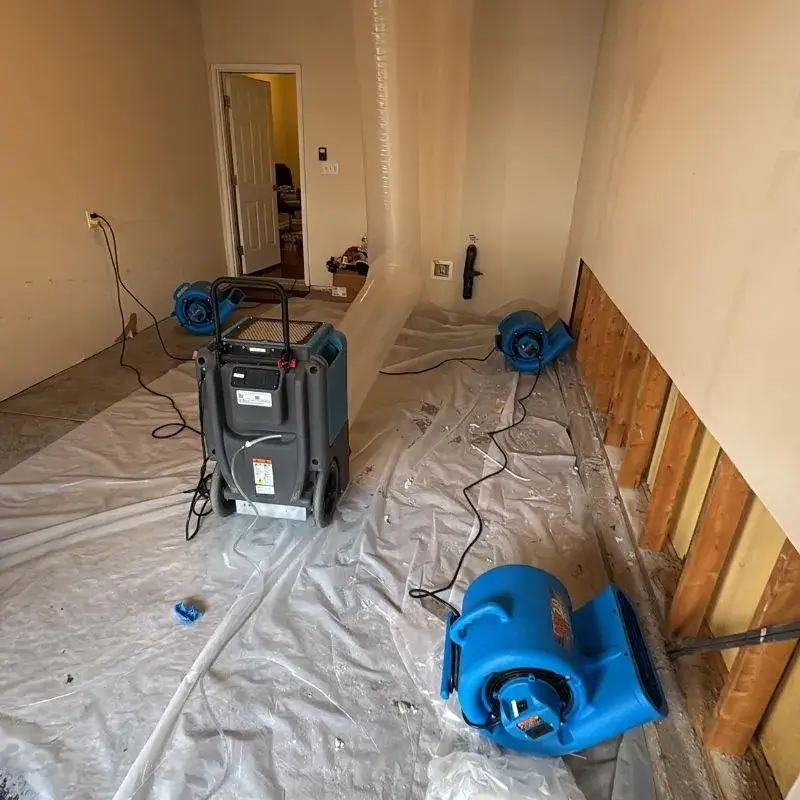 Garage Dry Out Setup With Air Movers Dehumidifier